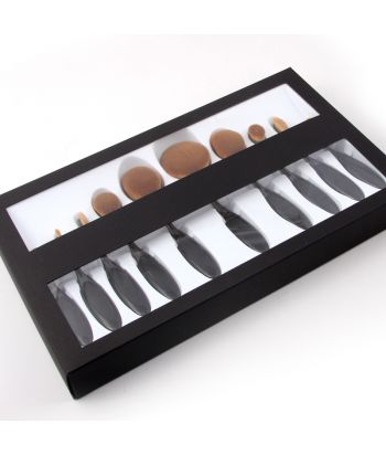 7201-191M 10pcs of toothbrushes, foundation brush pack into paper box. black handle, brown hair.